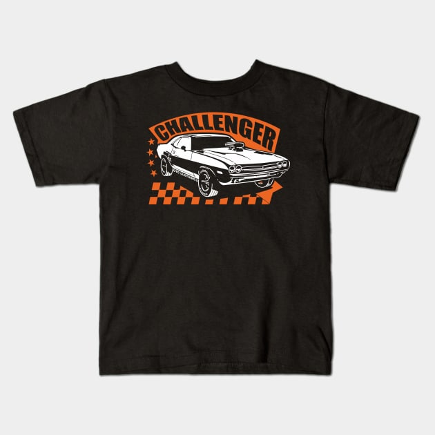 Dodge Challenger Car Kids T-Shirt by VEKTORKITA
